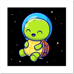 Cute Turtle Astronaut Cartoon Posters and Art